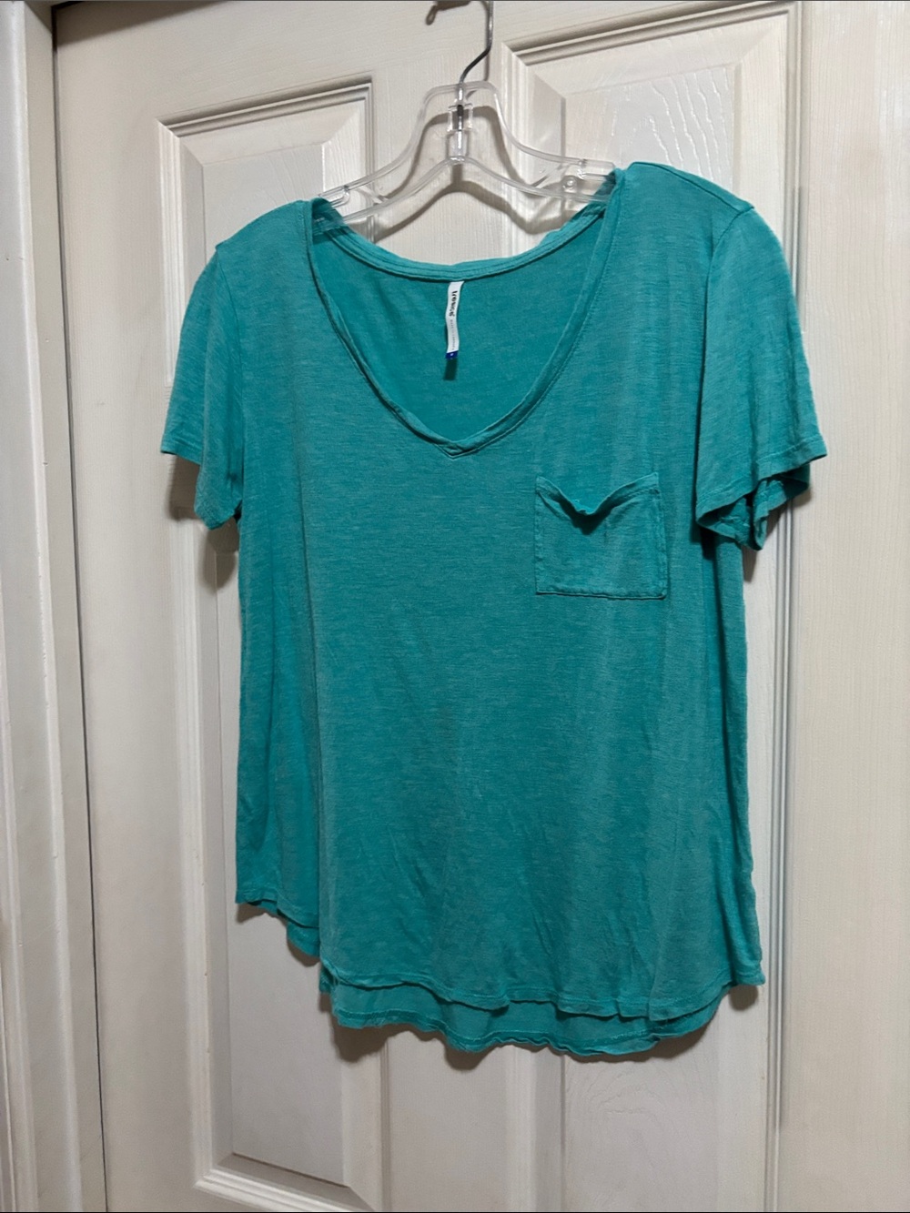 Tresics Washed Teal Scoop Neck Pocket Tee
